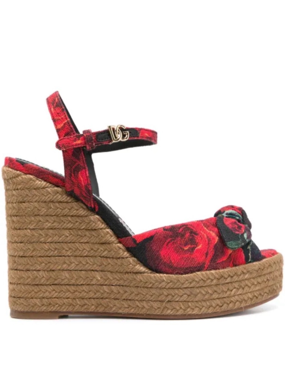 Authentic Dolce & Gabbana "Lolita 90" Rose Print Wedge Sandals